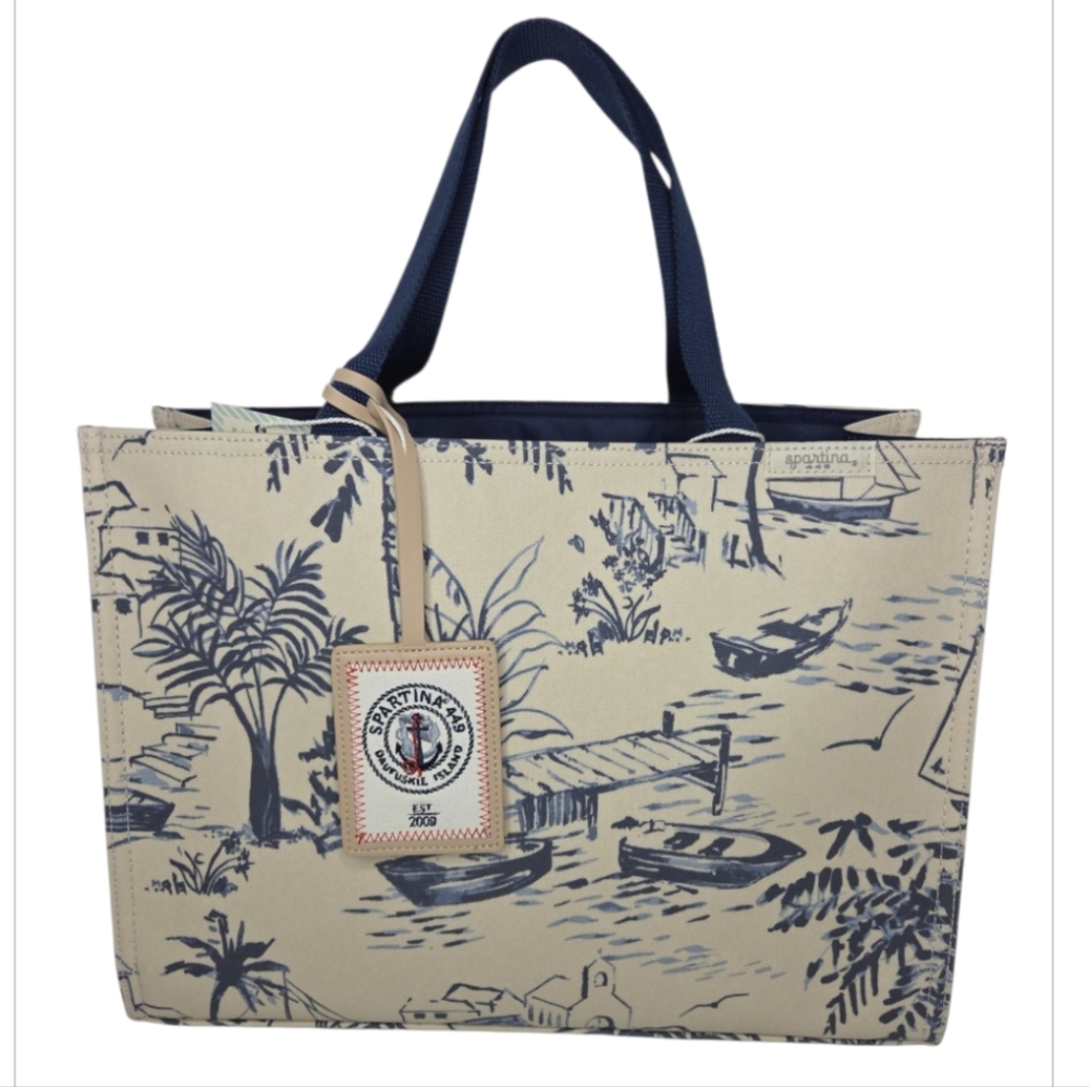 Spartina 449 Diase Seascape Coated Canvas Market Tote NEW